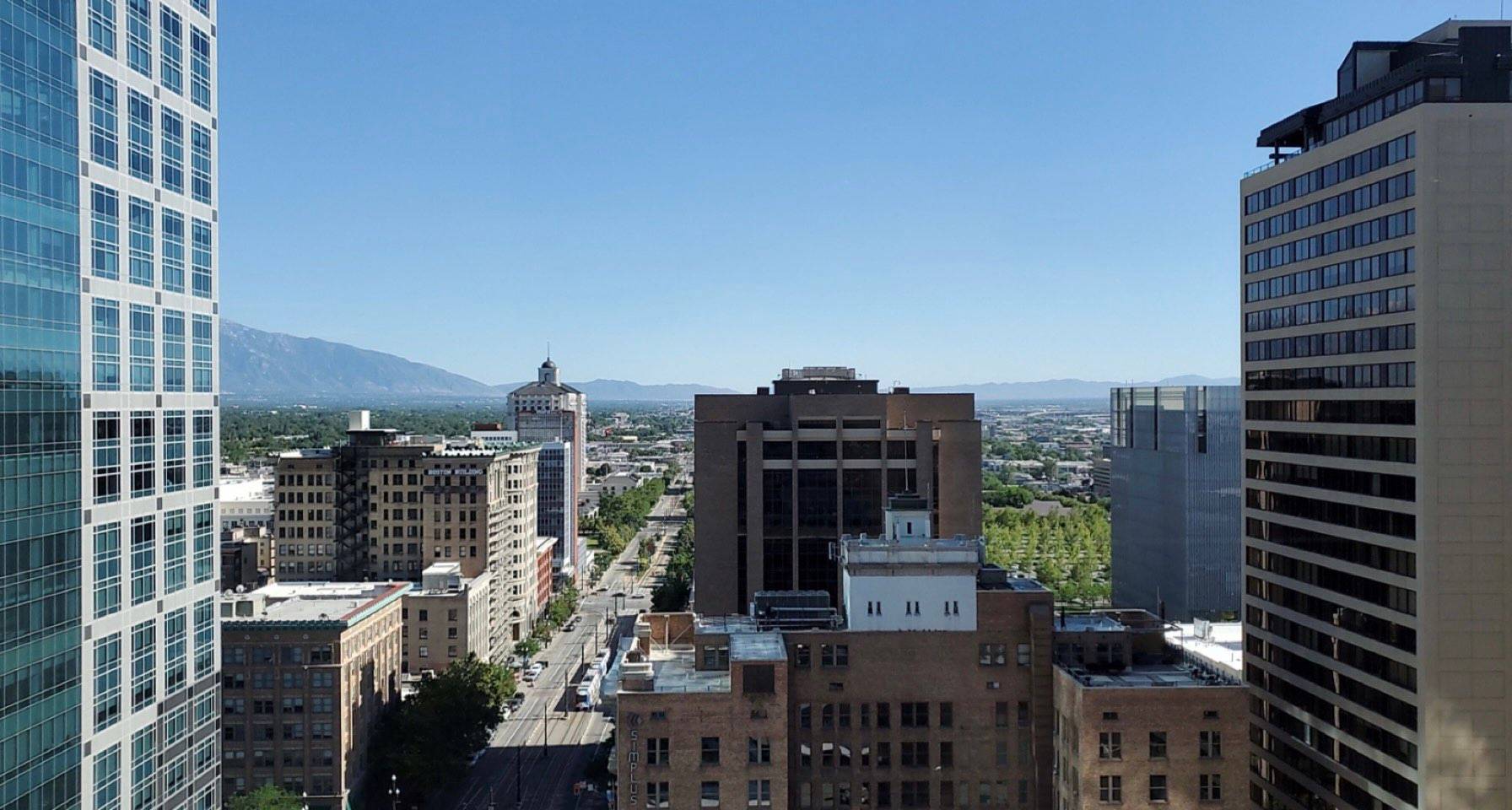 Skyscraper view from the Goldman Sachs office in downtown SLC